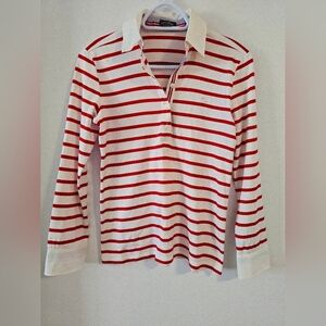 Paul Shark Yaht Retro Polo Red White Striped Long Sleeve Cotton Shirt Size XS
